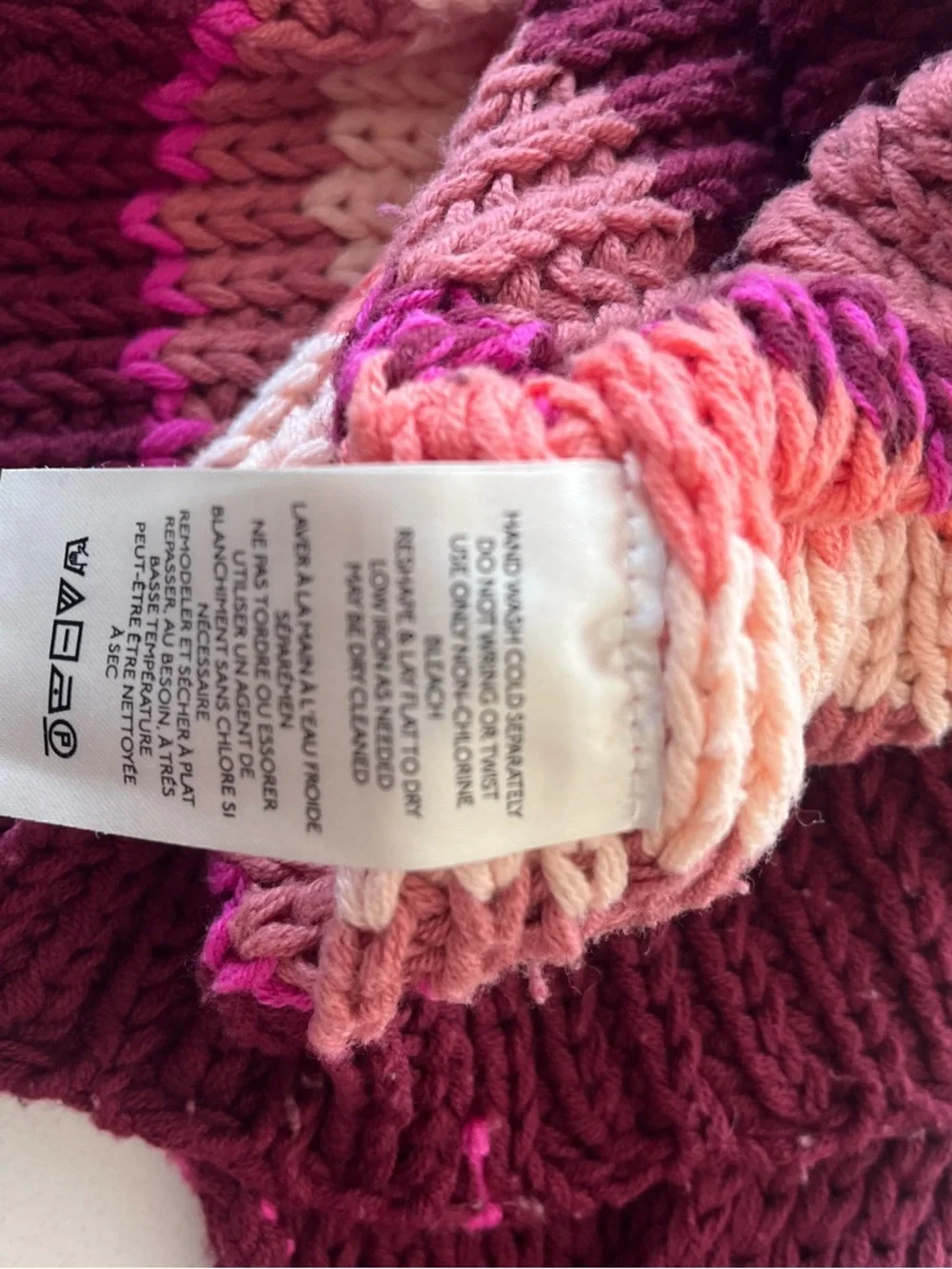 Free People Devon Stripe Crop Sweater Fuchsia Pink Chunky Knit, XS